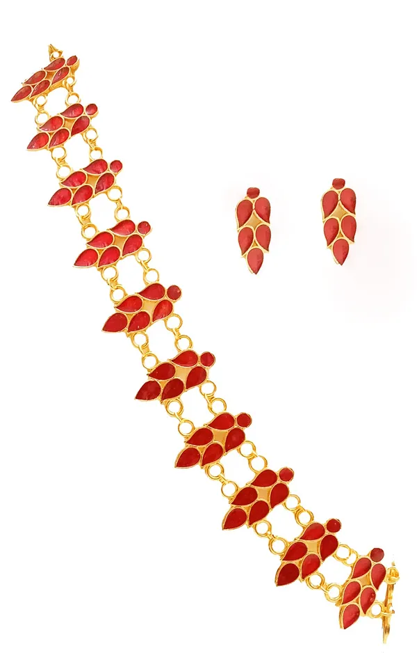 Assamese_Traditional_Gold_Plated_Red_Colour_Golpata_Necklace_Set_For_Women_&_Girl